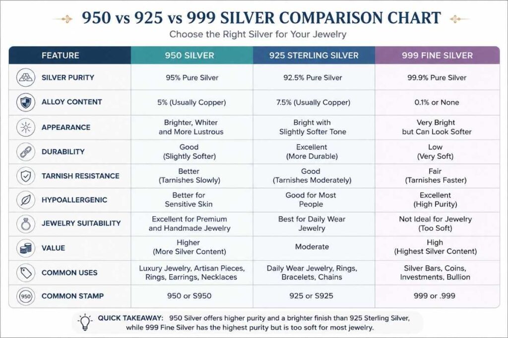 950 vs 925 vs 999 Comparison Chart