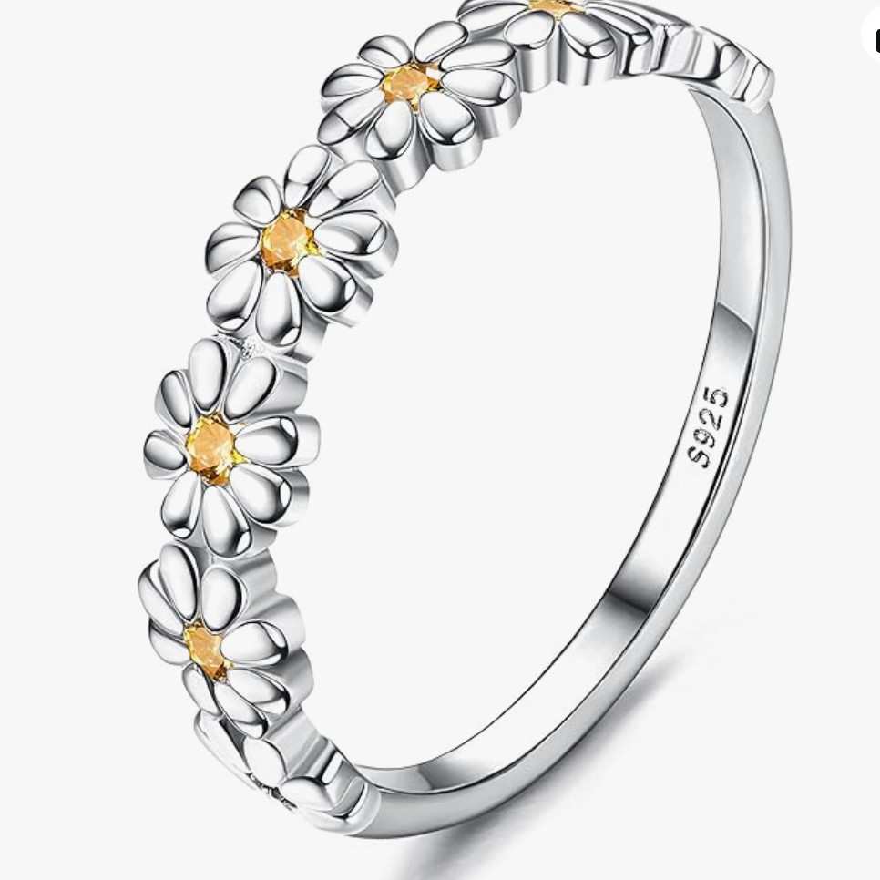 925 Sterling Silver Dainty Daisy Flower Ring for Women