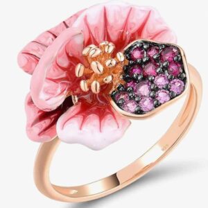 925 Sterling Silver Orchid Ring for Women – Pink Enamel & Created Pink Sapphire Flower Ring