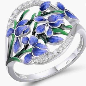 925 Sterling Silver Purple Orchid Ring for Women – Purple Enamel Flower & White CZ