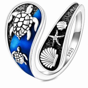 925 sterling silver sea turtle spoon ring for women