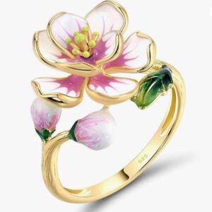sakura floral real 925 silver finger ring